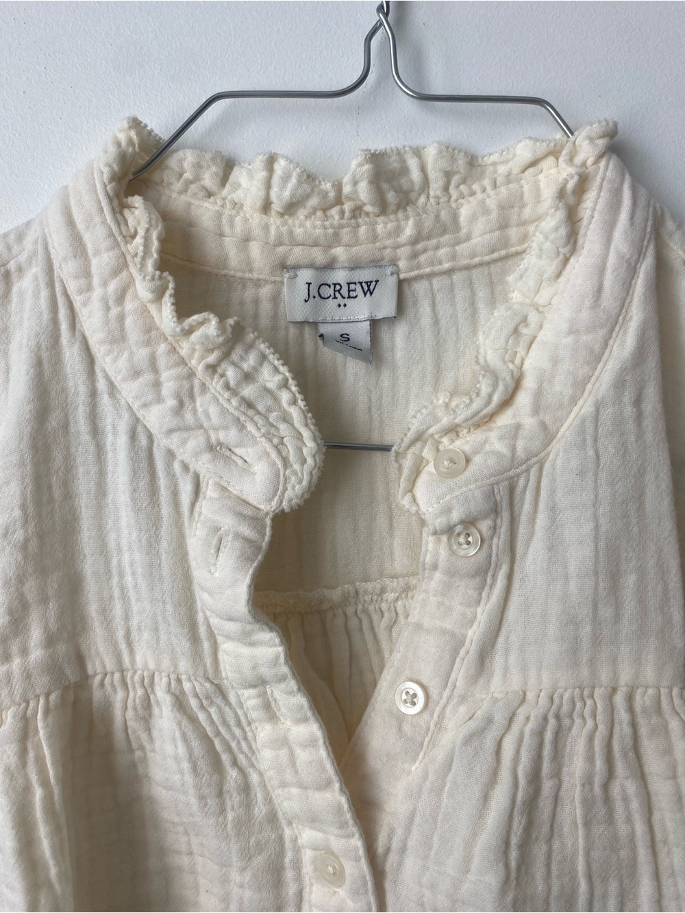 J. Crew Cream Ruffled Cotton Gauze Sleeveless Top - Picture 2 of 3